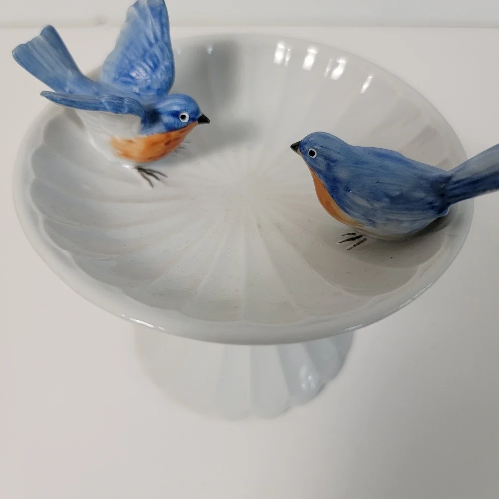 Vintage Shafford Japan Bluebird Bird Bath With Music Box Trinquet Dish - Picture 5 of 7